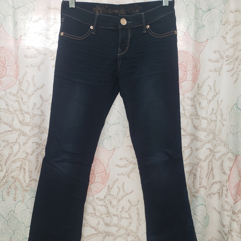 Express Stella barely boot blue jeans